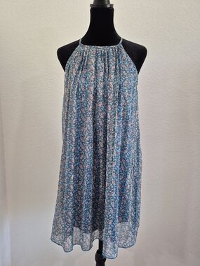Rare Editions Teal Blue Floral Halter Dress